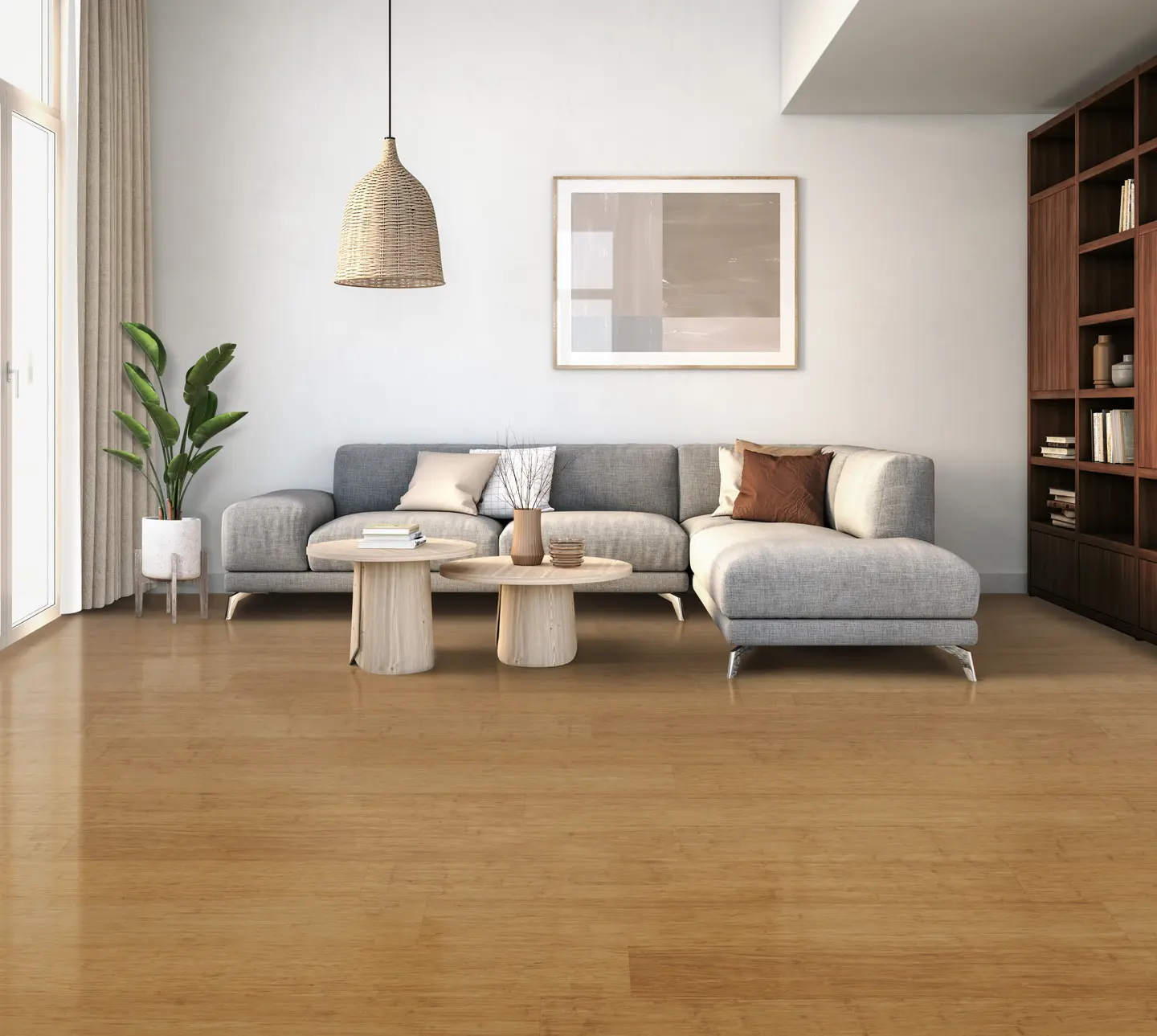 Mocha engineered bamboo flooring installed in an Orlando home — warm medium-brown sustainable bamboo planks