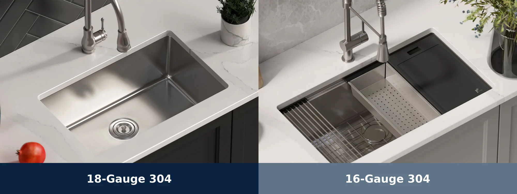 16 gauge vs 18 gauge 304 stainless steel kitchen sinks