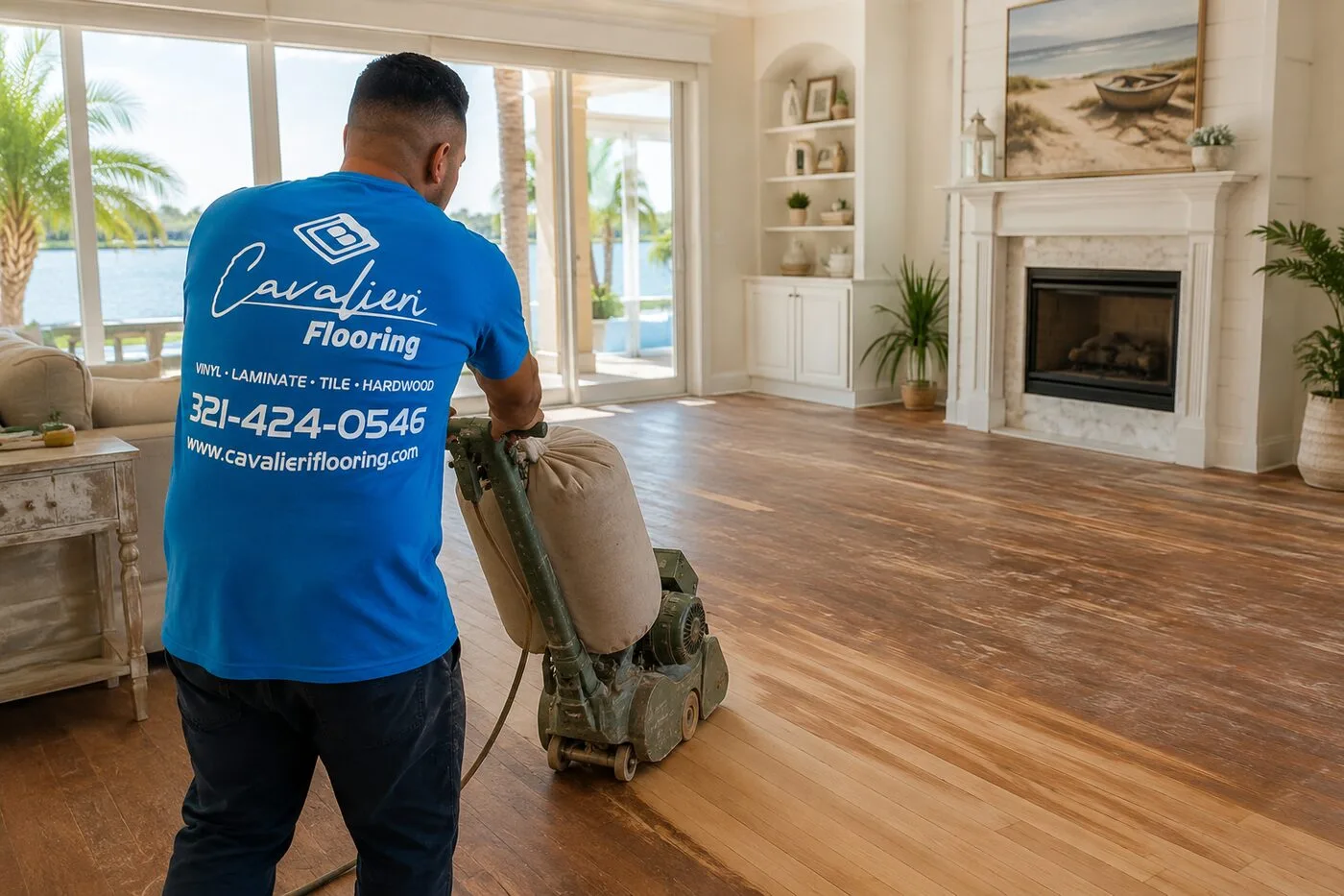 Cavalieri Flooring hardwood floor drum sanding Orlando FL dustless sanding professional refinishing