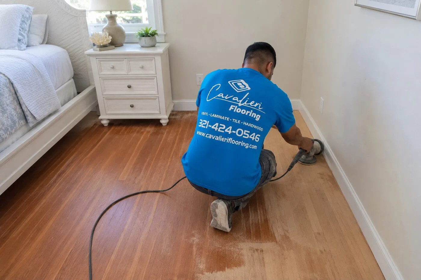 Cavalieri Flooring hardwood floor sanding bedroom Orlando FL edge detail professional refinishing