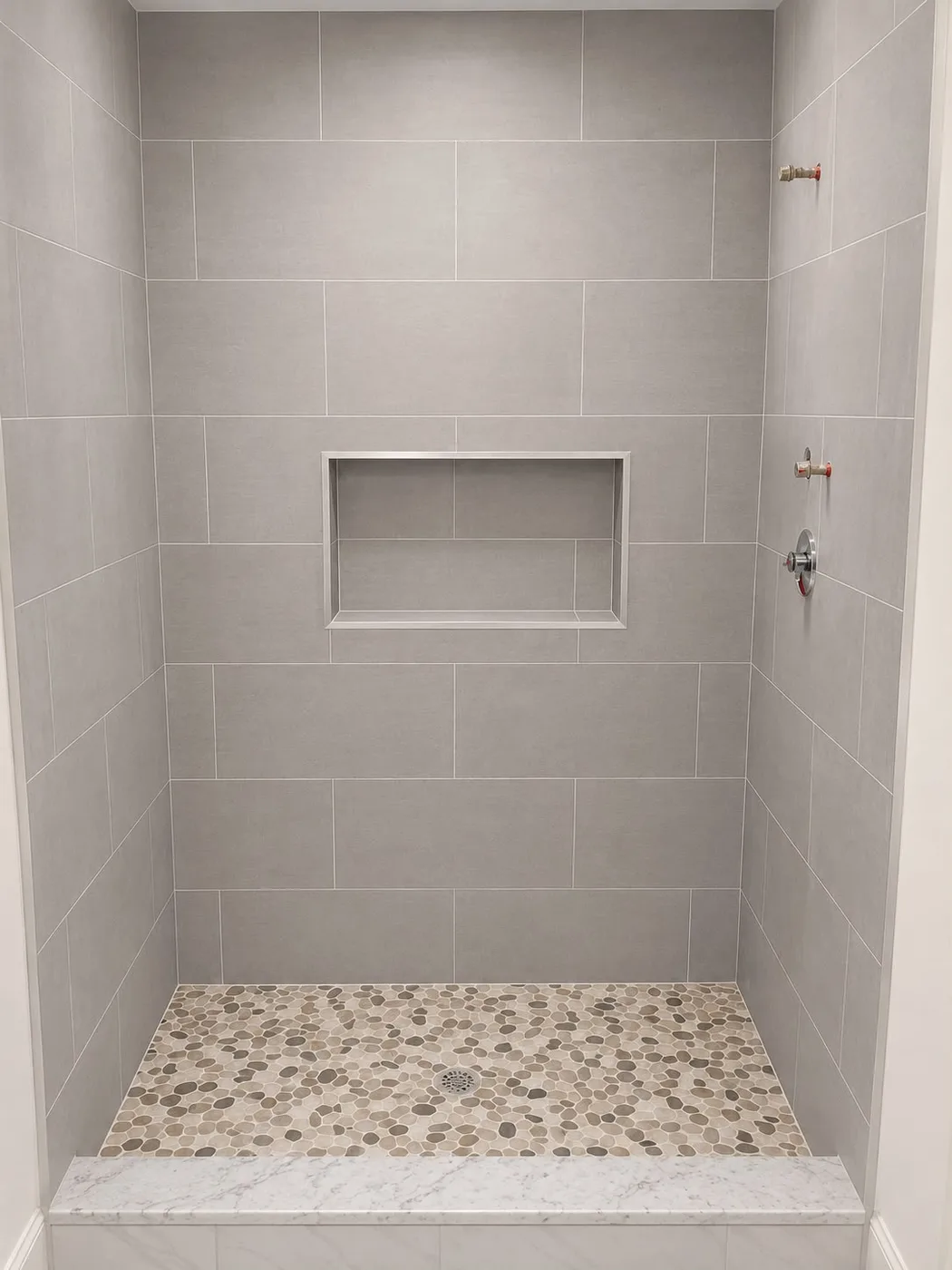 Bathroom tile installation on shower walls and floor