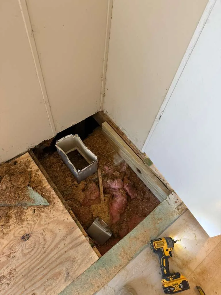 Close-up of moisture-damaged subfloor in Winter Garden