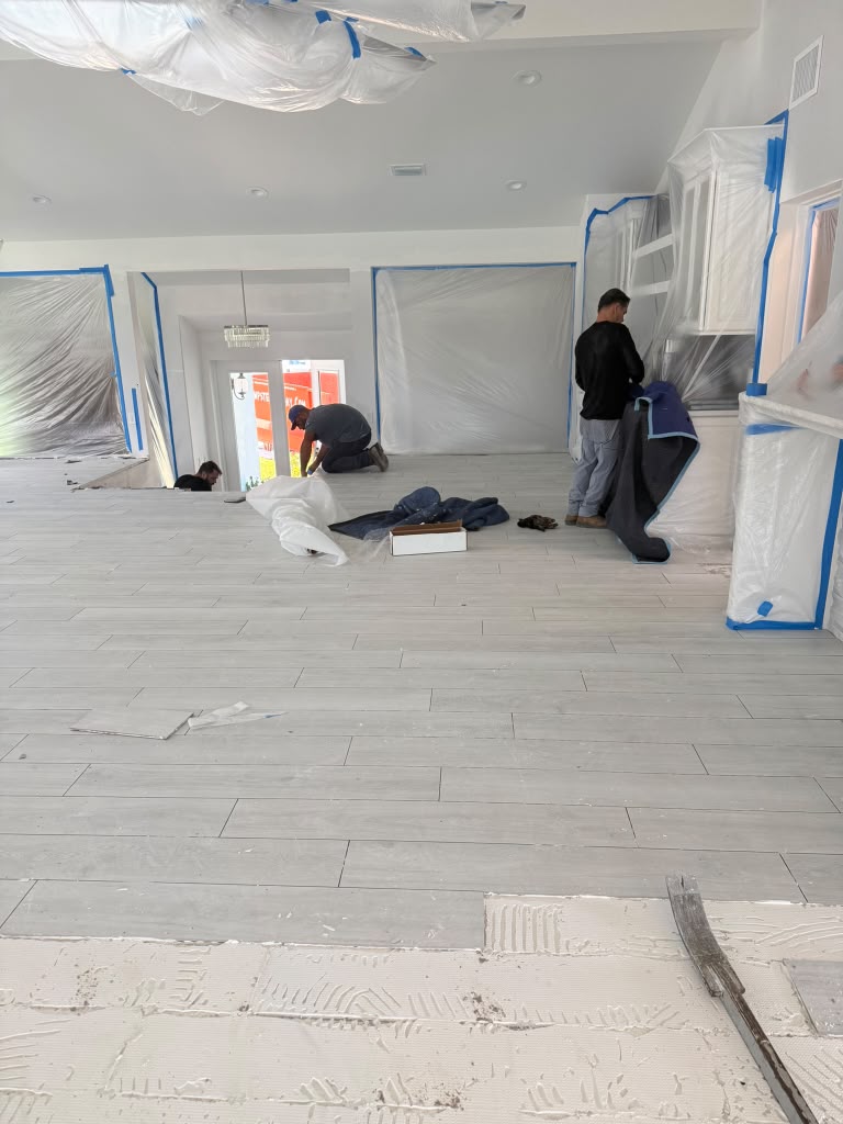 Interior protection during tile demolition in Orlando