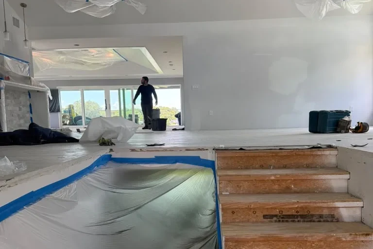 Interior protection during tile demolition in Orlando