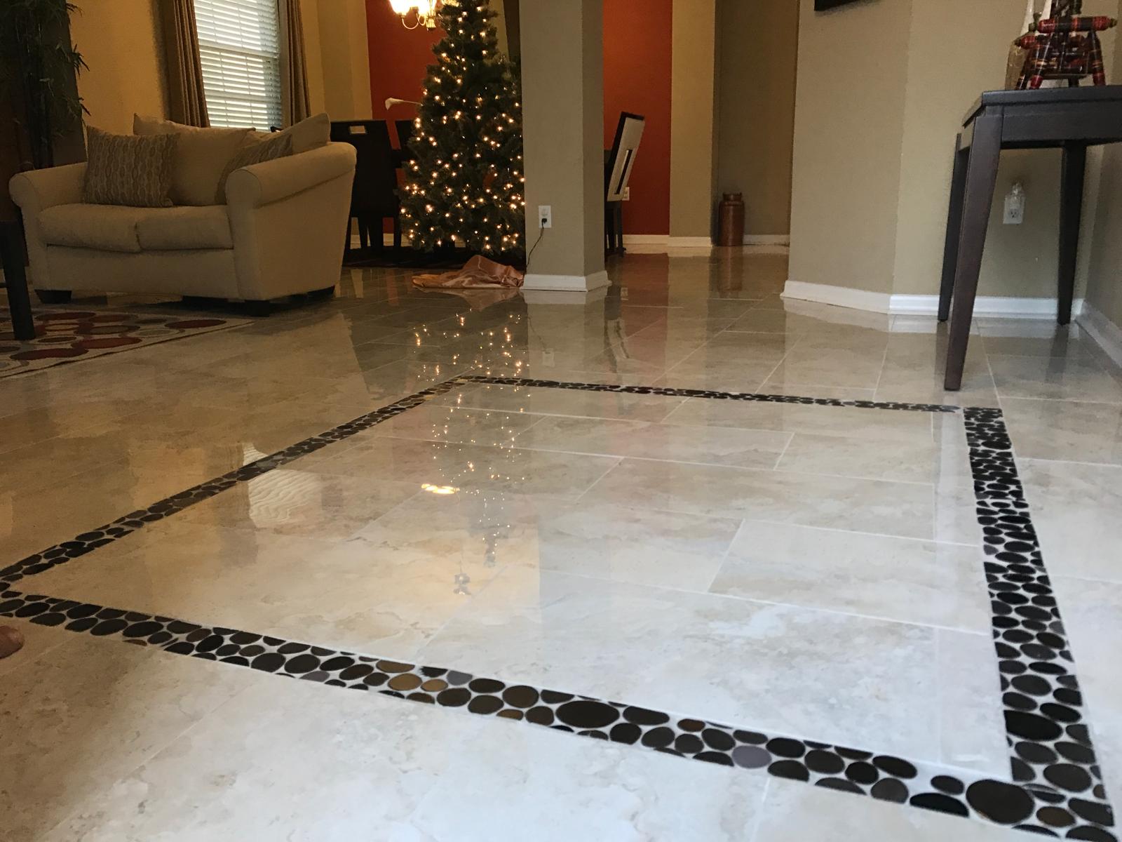 Tile flooring installation progress Tile flooring installation progress