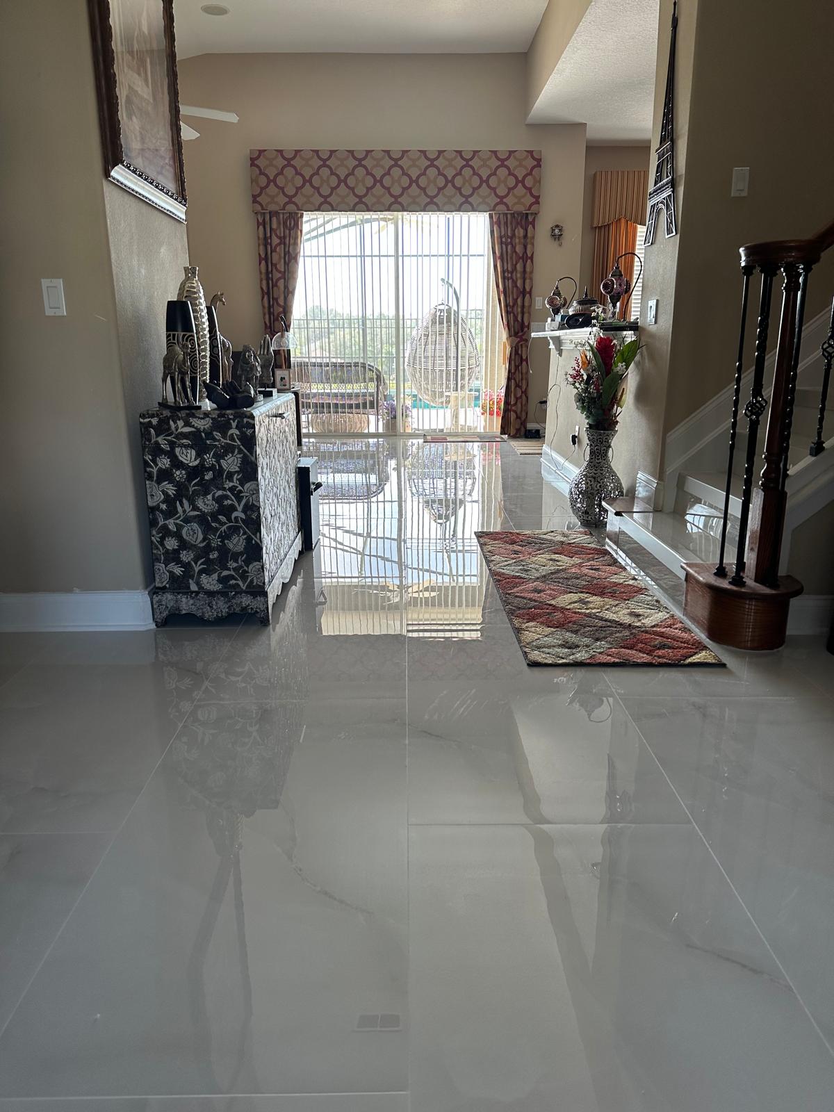 24x48 polished tile installation in luxury home, Orlando FL