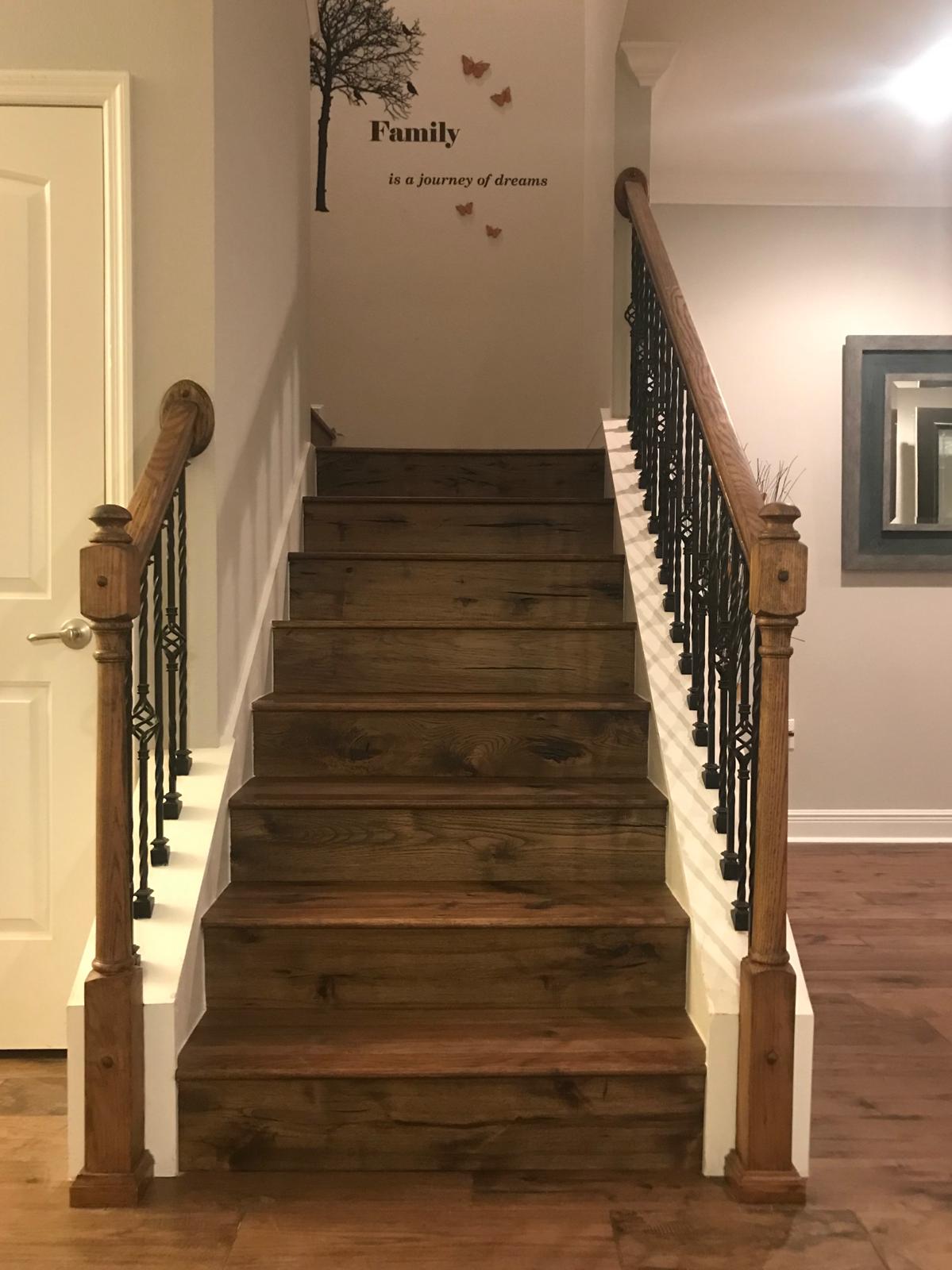 Completed stair installation riser and tread