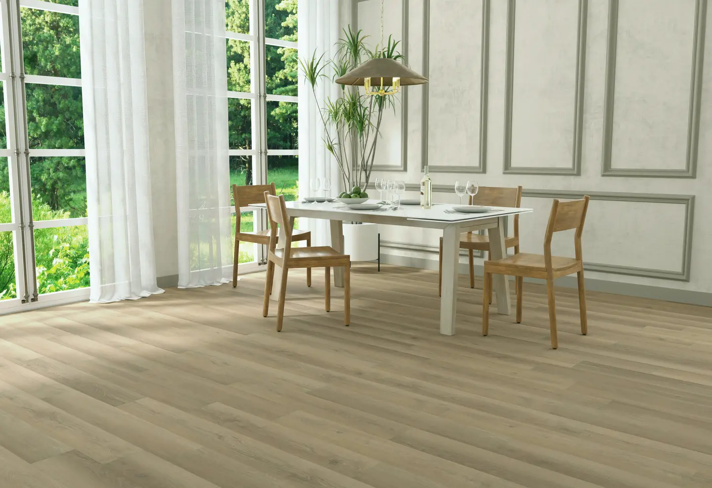 Surfwood laminate flooring installed in an Orlando living room — warm wood-look planks kept clean and new