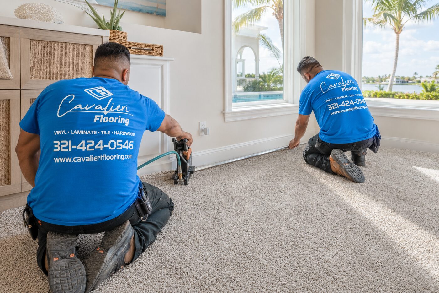 Cavalieri Flooring professional carpet installation Orlando FL - power stretching and expert fitting in Florida home