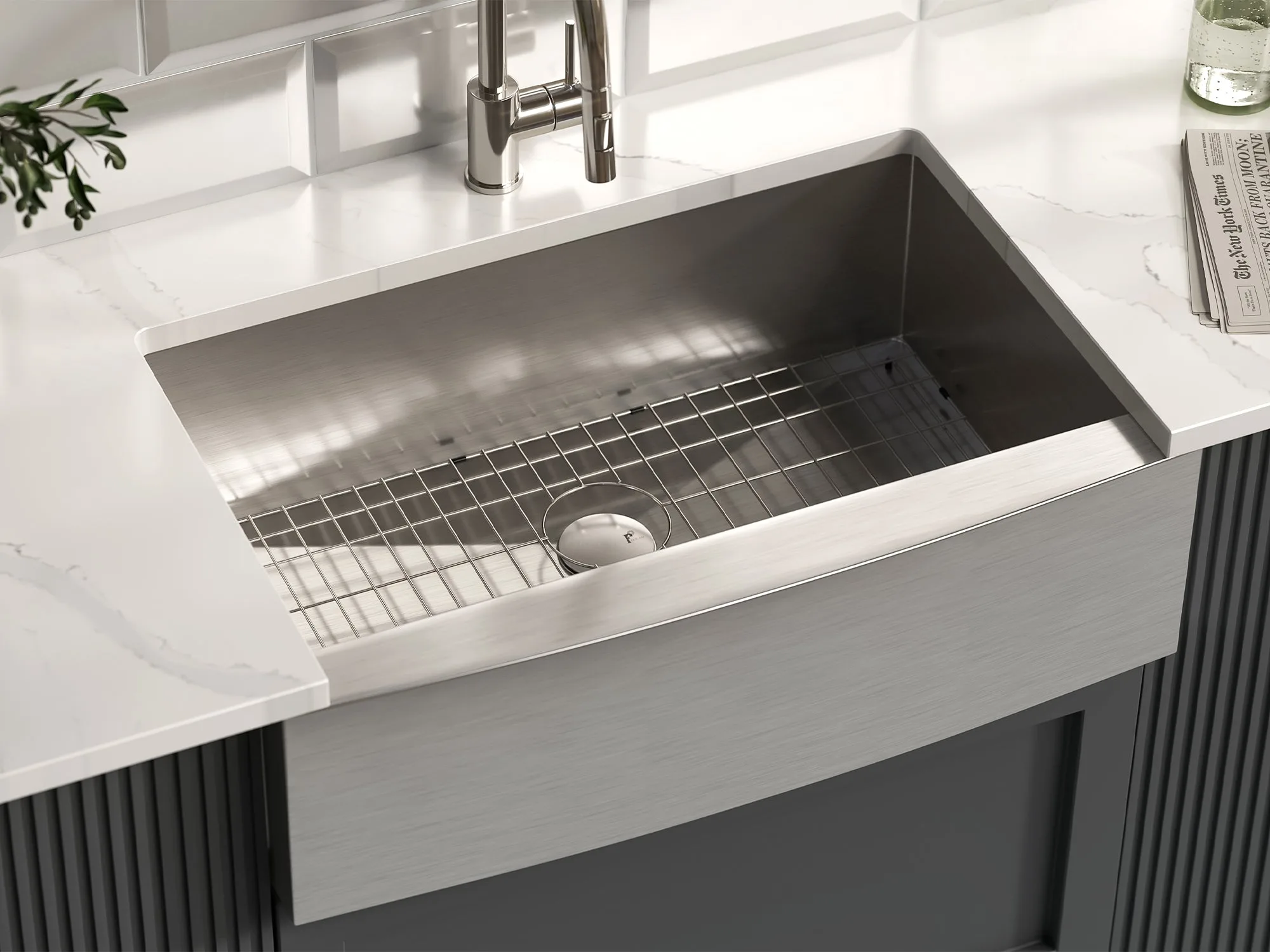 Pelican Handmade PL-HA122 satin-finish stainless steel farmhouse sink with apron front