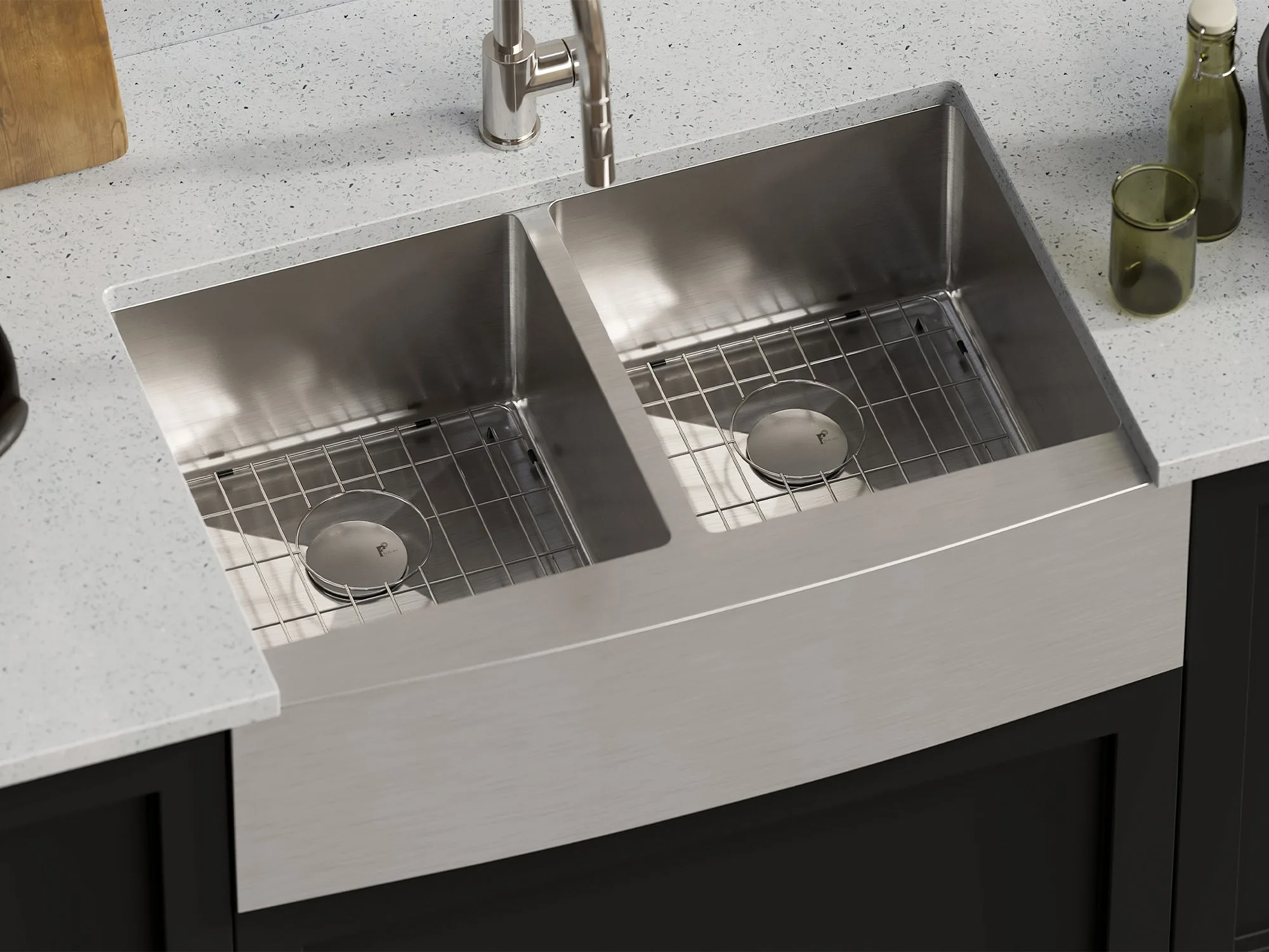 Pelican Handmade farmhouse sink PL-HA128, double-bowl 16-gauge stainless steel