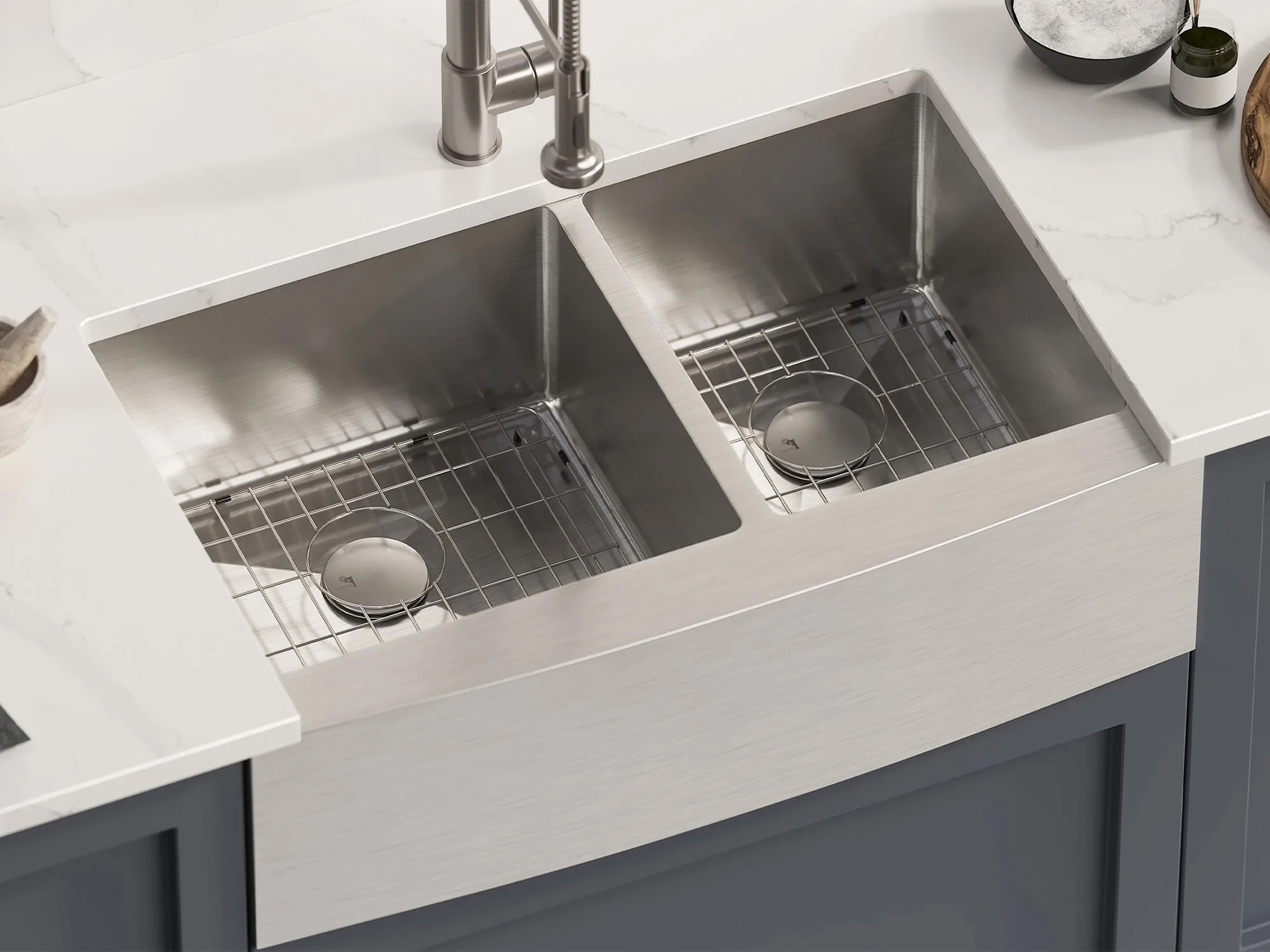 Pelican Handmade farmhouse sink PL-HA136, double-bowl 16-gauge stainless steel